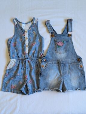 Girls XS/4/5 Premium Denim Romper & Overall Short Duo Lot 2 Pack Summer Bundle